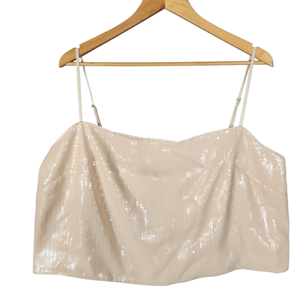 Reformation Jovelle Sequin‎ Sleeveless Crop Top Size 20 Champagne